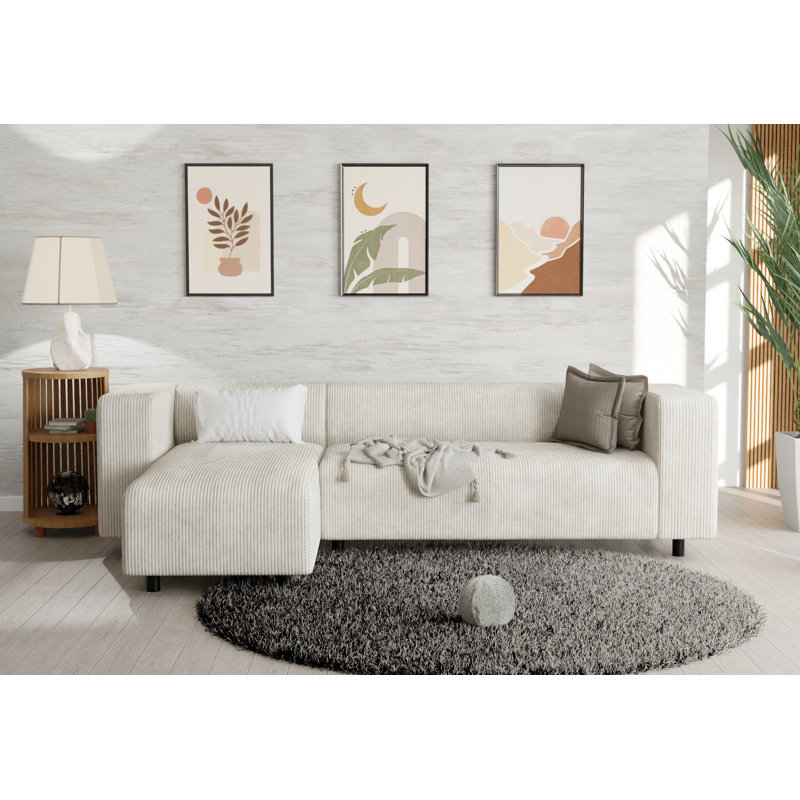 Sofie 4 Seater Corduroy Corner Sofa , Beige, Left Hand Facing