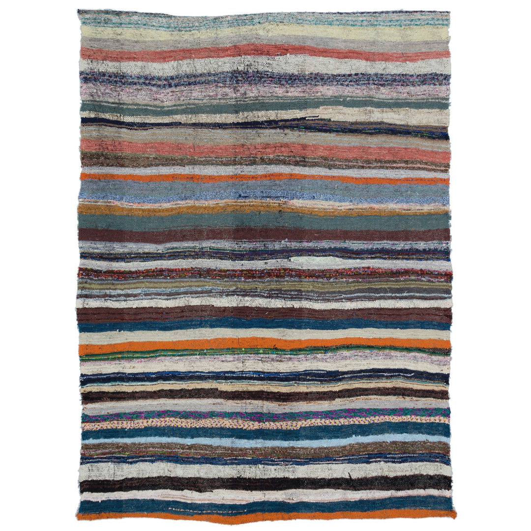 Girit Beige Striped Wool Handmade Area Rug