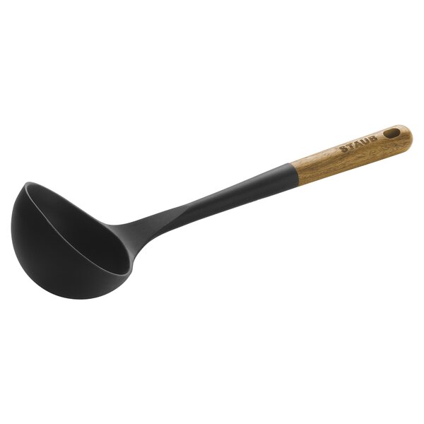 Staub Multifunction Spatula Spoon, Great for Both Cooking and Serving Durable BPA-Free Matte Black Silicone, Acacia Wood Handles, Safe for Nonstick