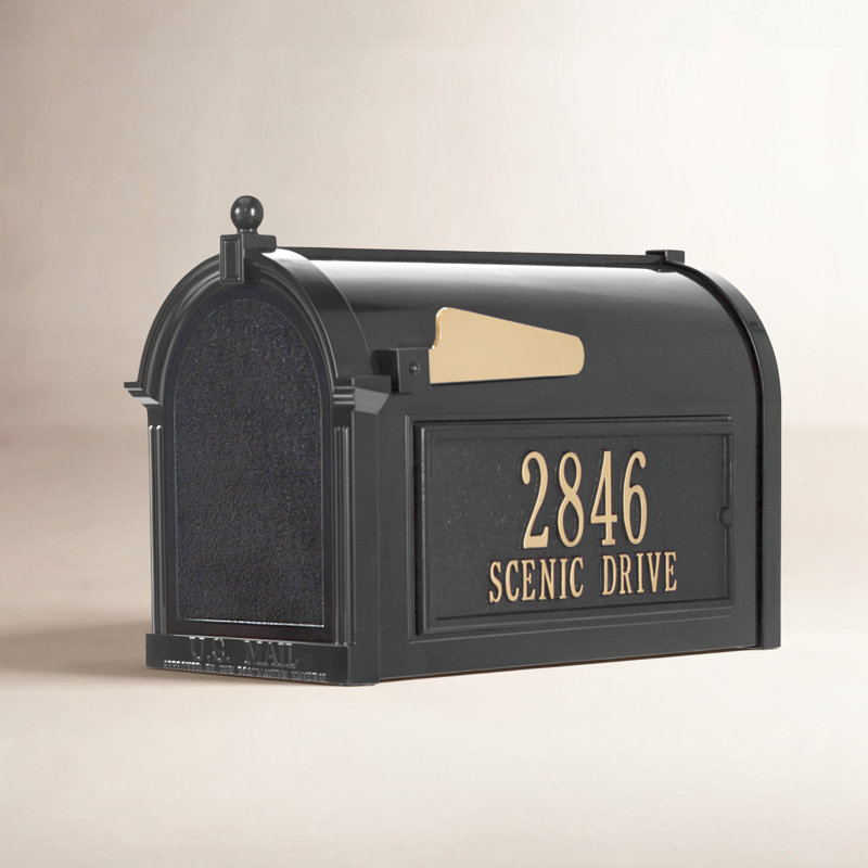 Post Mounted Mailbox, Black/Gold, Yes