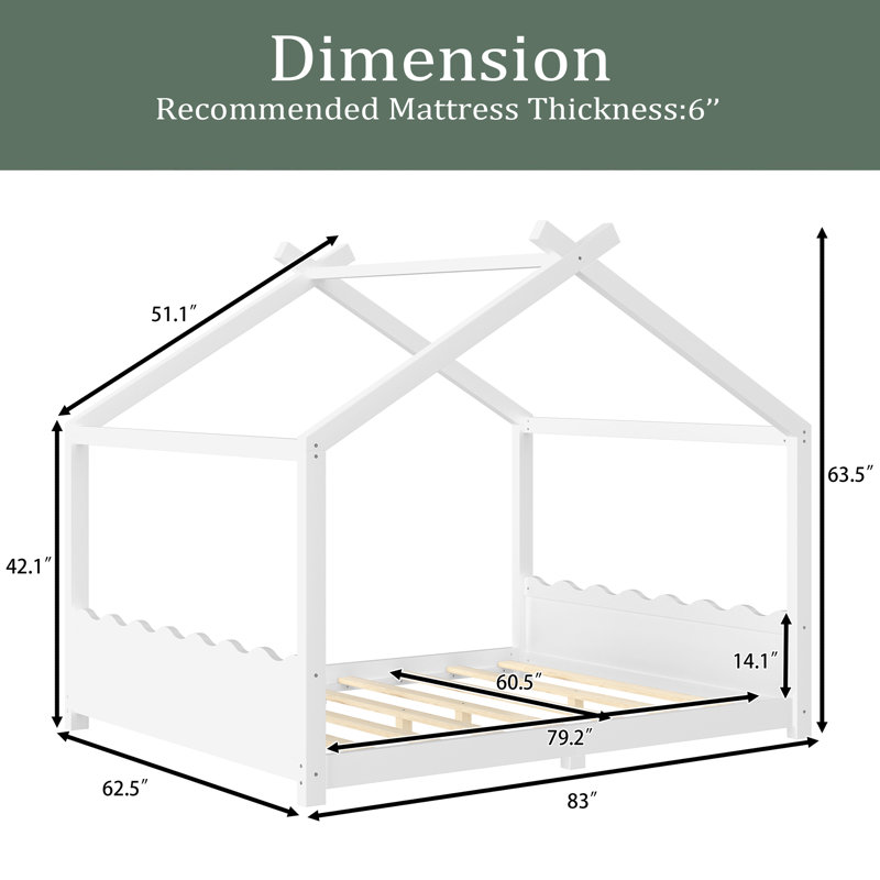 Lit de maison avec lattes de soutien, cadre de lit de maison en bois massif pour enfants, pas de sommier tapissier et structure d'ouverture