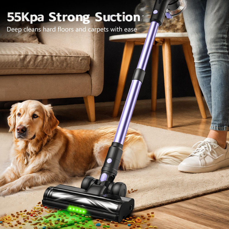 Cordless Vacuum Cleaner, 55KPa/500W Stick Vacuum with 55 Mins Runtime, Self-Standing Vacuum Cleaner for Home, LED Display, Anti-Tangle Brush, Rechargeable Vacuum for Pet Hair, Carpet & Hard Floors
