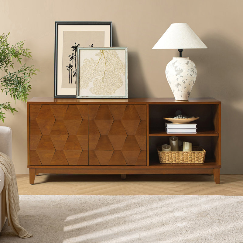 Isabele 60"W Modern TV Stand with Adjustable Shelves and Cable Management, Acorn
