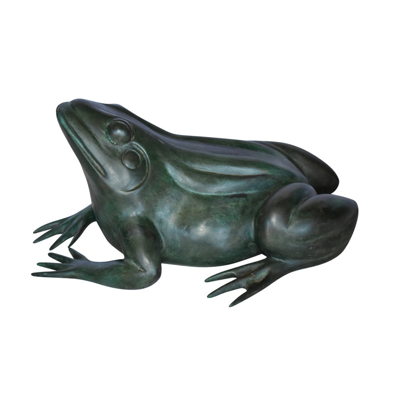 Amable Copper Croaking Frog Bronze Statue in Green Patina Fountain Size: 15" x 10" x 7"H