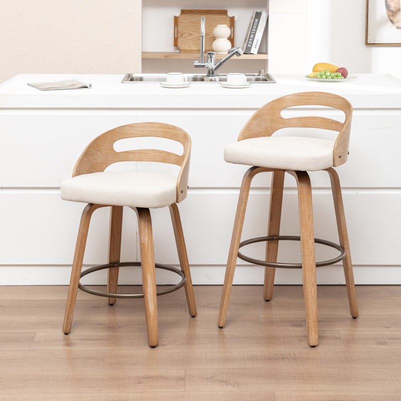 Tabourets de comptoir pivotants en lin rembourrés, Tabouret de comptoir (siège d'une hauteur de 25,1, Beige