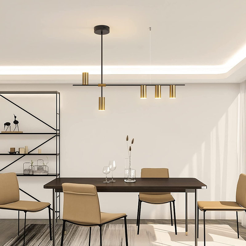 5-Light 100cm LED Kitchen Island Pendant Light,Dimmable Modern Chandelier for Dining Living Room, Gold