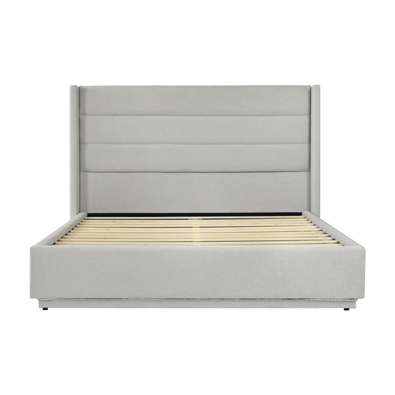Grand lit plateforme avec lumière DEL, grège