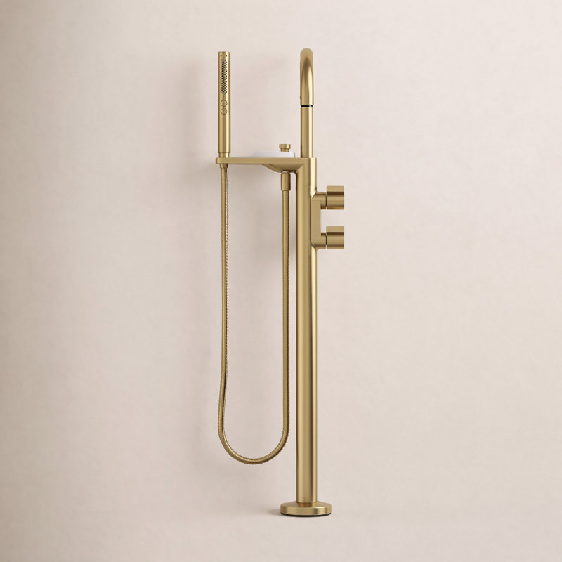 Components Floor-Mount Bath Filler Trim, Vibrant Brushed Moderne Brass, Knob Handle