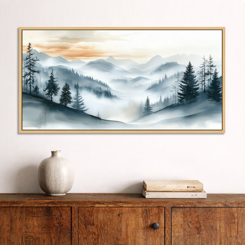 Nathaniel II blanc blanc - décor mural blanc, impressions encadrées brumeuses, H 24 po x l 32 po, Cadre naturel flottant