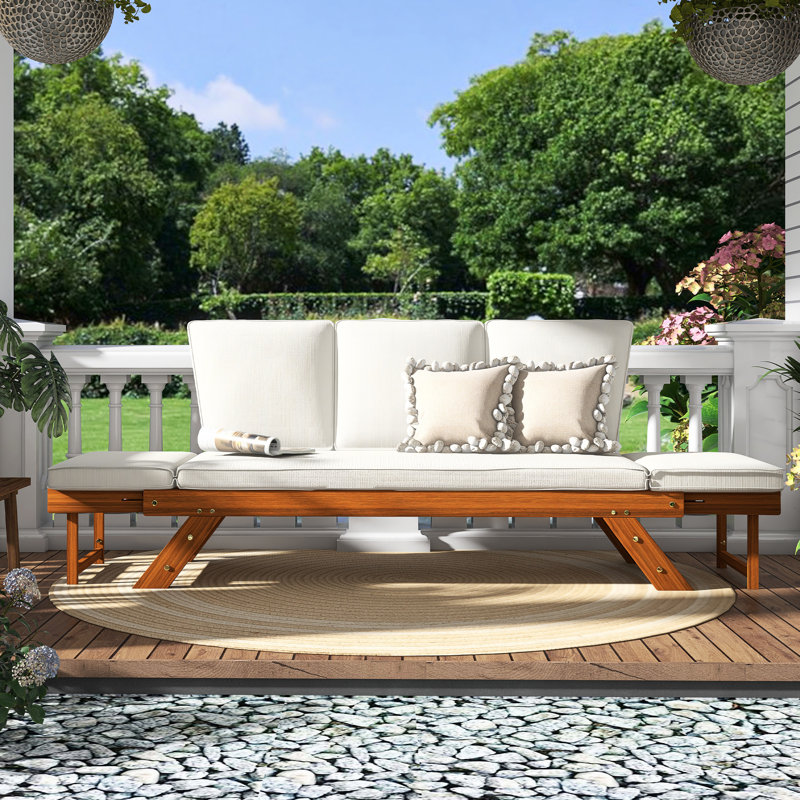 Canapé d'extérieur en bois ajustable Patio, Beige, Noyer