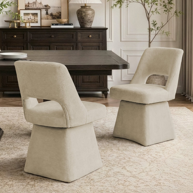 Upholstered Swivel Dining Chairs - Modern Chenille, Open Back for Kitchen (Set of 2), 2, Khaki