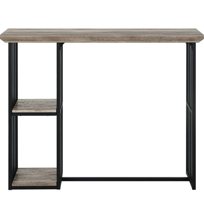 Counter Height Work Table With 2 Shelves - Oak And Sandy Black For Durability Industrial Shelves, Aesthetic