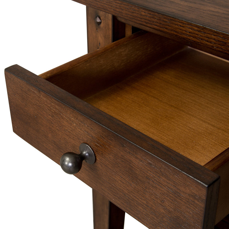 Rustic Brown Oak Square Chairside Table with Storage
