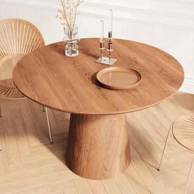 Table de salle à manger ronde moderne de 44,34 po de largeur, de couleur noyer, simple et élégante, confortable pour les repas de famille de style nordique, rassemblements idéaux, installation