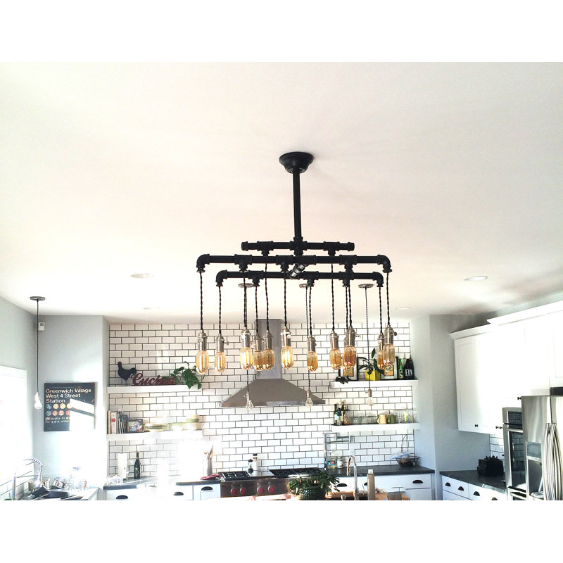 Luminaire suspendu linéaire pour îlot de cuisine 12 lumières Live Wire, H 52 po x l 56 po x P 11 po