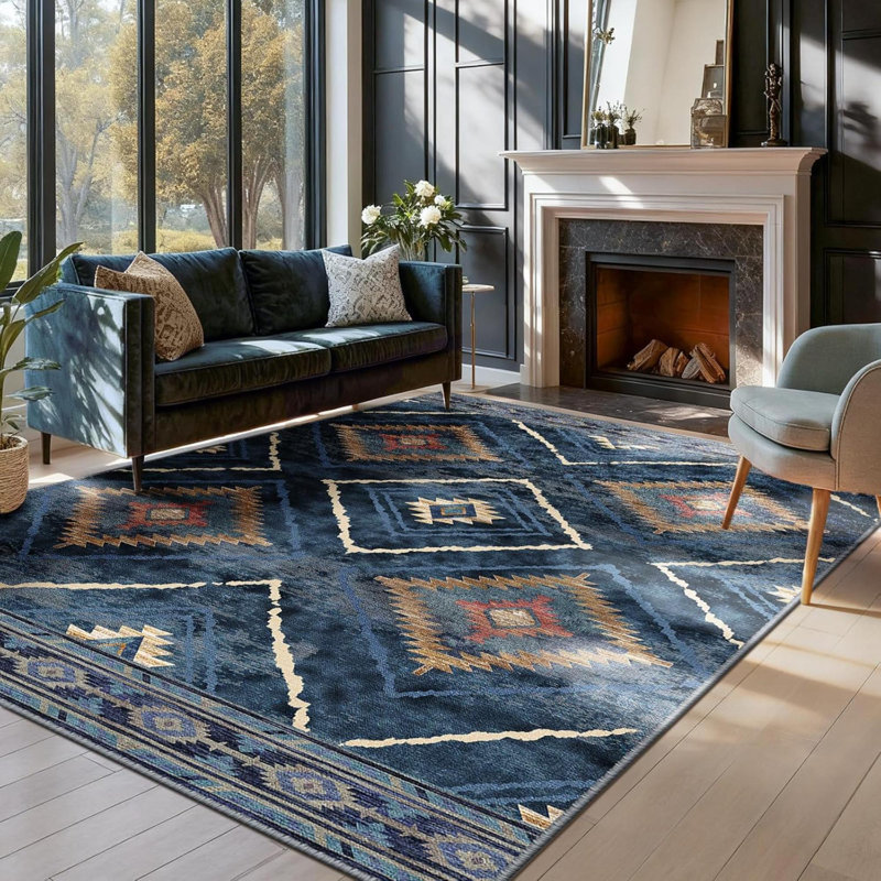 Moroccan Area Rug, Dark Blue
