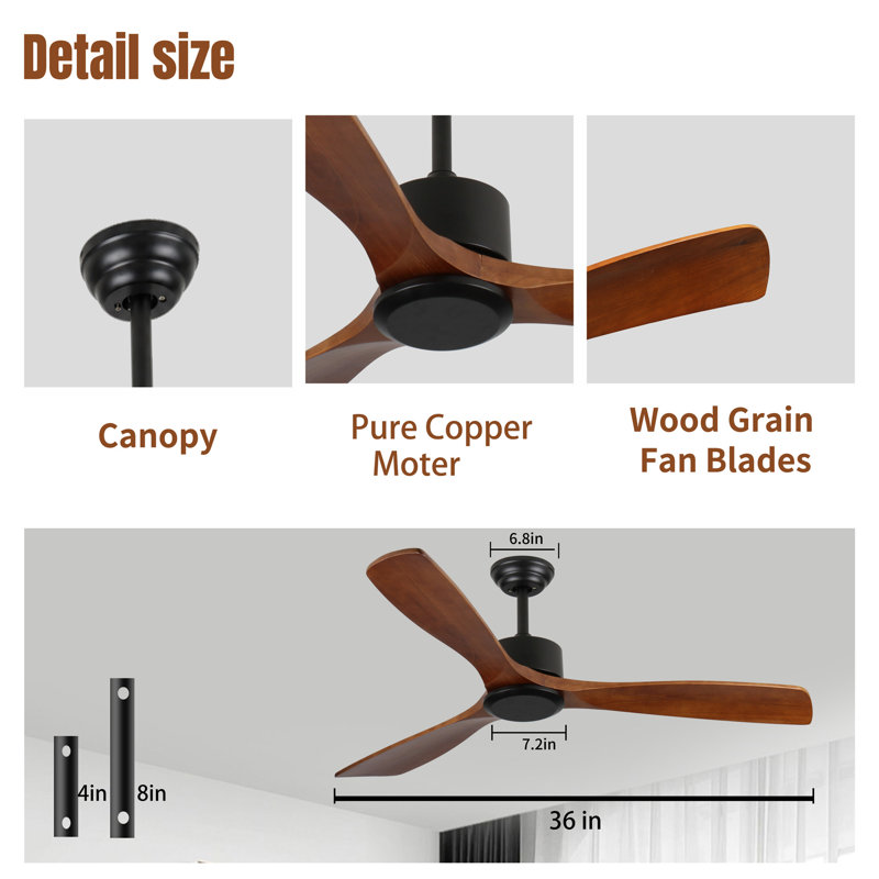 Ventilateur de plafond en bois 36 "sans lumière