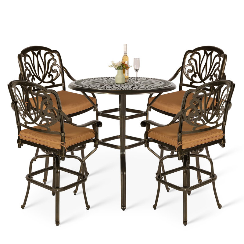 Waverley 4 - Person Patio Dining Set with Round Table , Cushions Included, Khaki