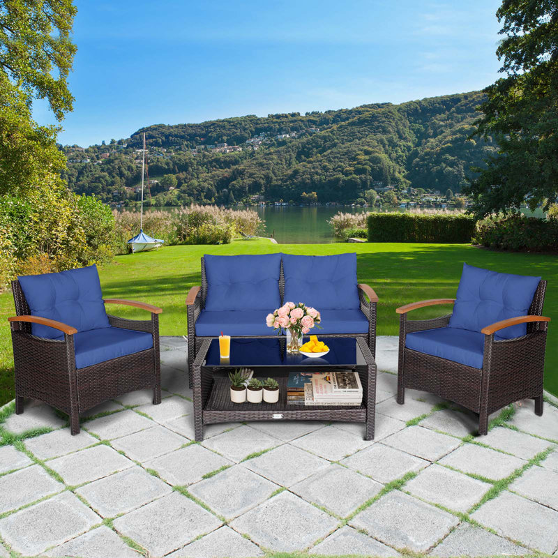 4 - Person Patio Conversation Set with Cushions, Navy