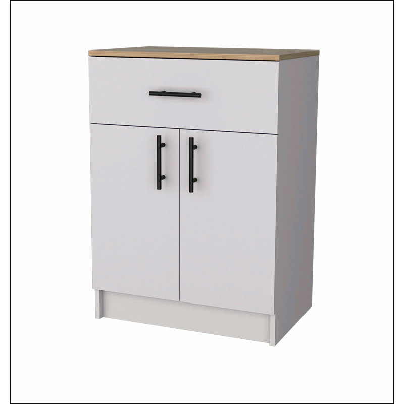 Ivory and Natural Oak 2-Door Kitchen Pantry with 1 Drawer