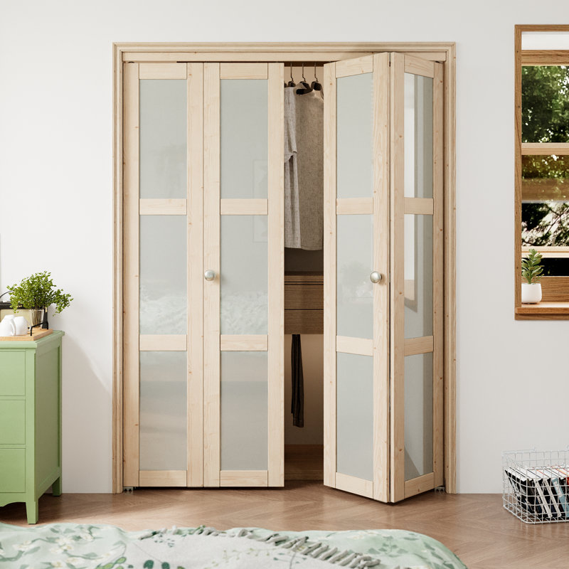 Porte double pliante en verre double pin brut 3 pièces avec quincaillerie, 60 po x 80 po