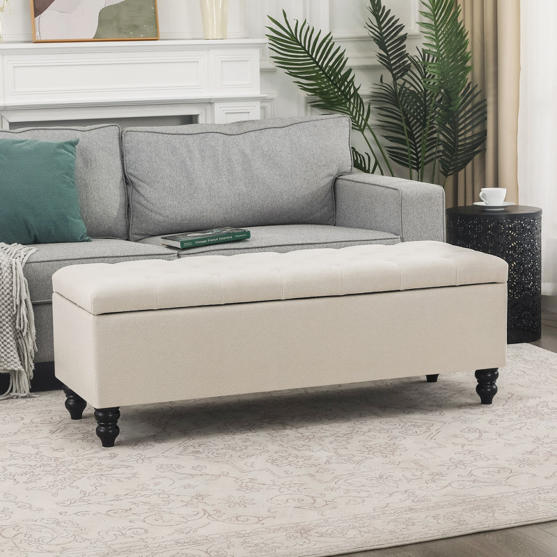 49-Inch Storage Ottoman Bench, Beige