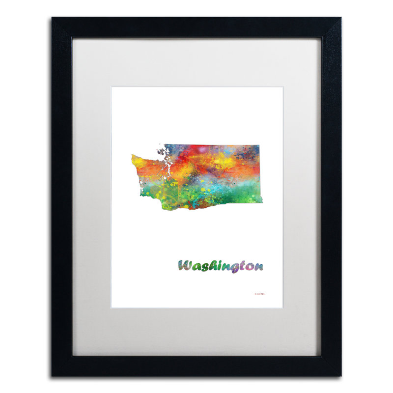 « washington state map-1 », impression encadrée encadrée, H 14 po x l 11 po x P 0,5 po, Noir
