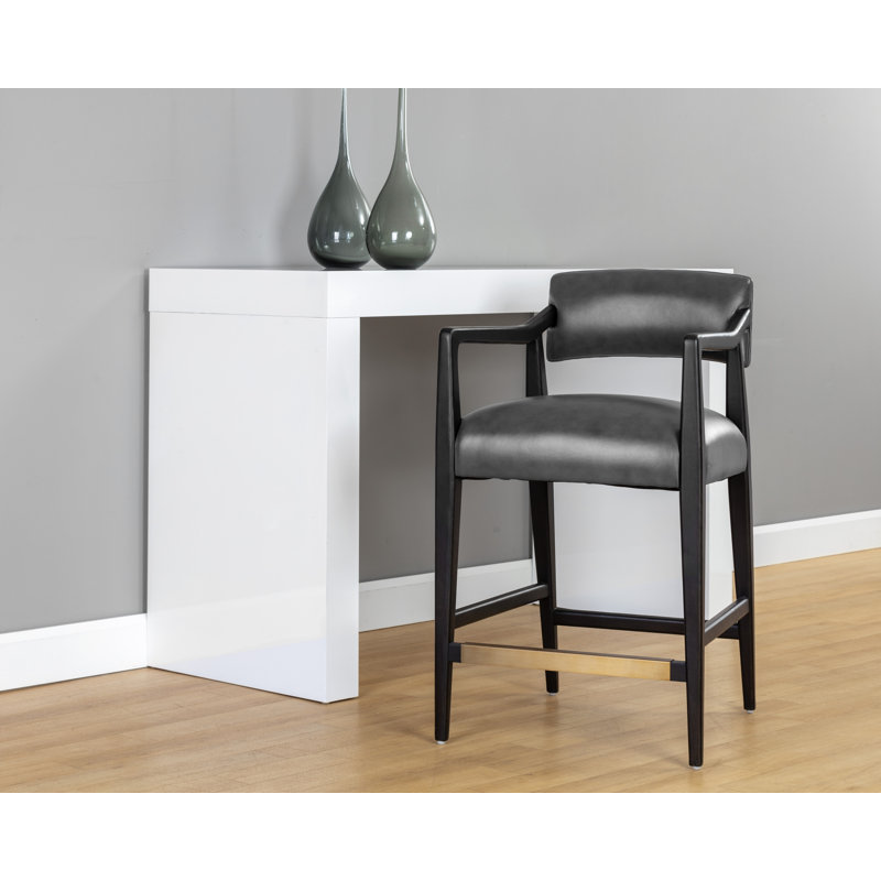 Keagan Counter Stool - Brentwood Charcoal Leather, Counter Stool (26.50" Seat Height), Charcoal Leather