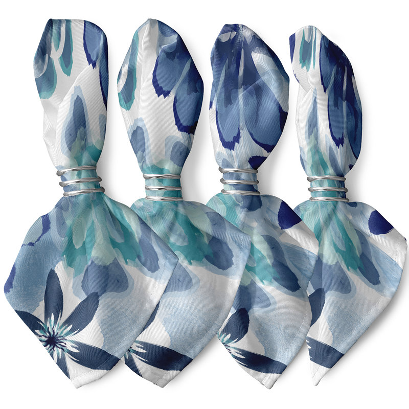 Gorrell Polyester Floral Square Napkin, Blue