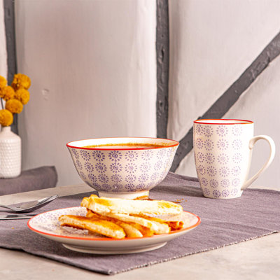 Hand-Printed Crockery Set - Purple - 18pc