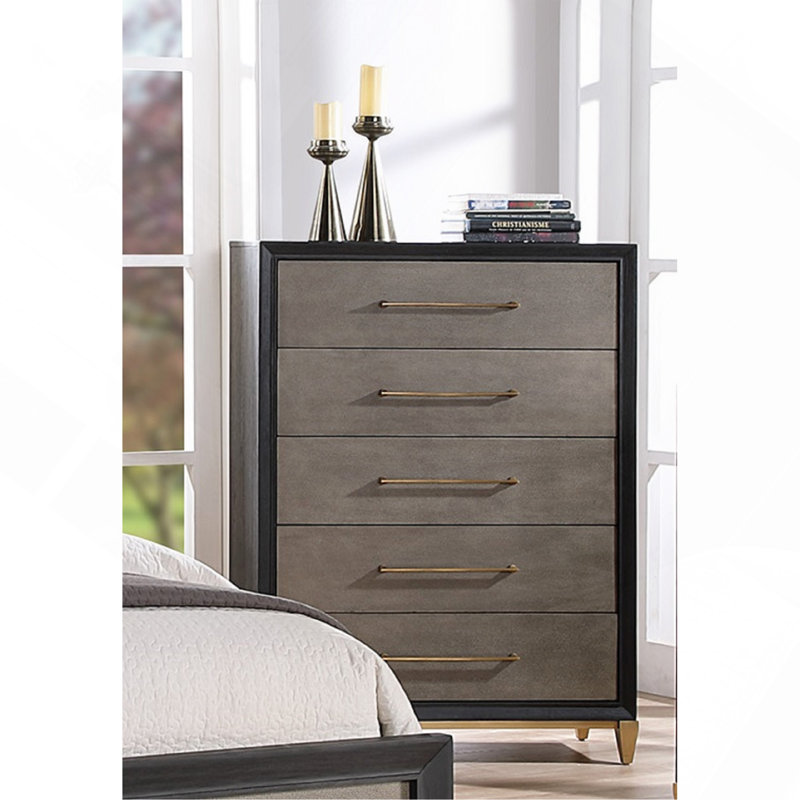 Commode haute 5 pièces en bois foncé brossé 1 pièce