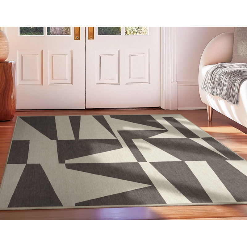 Tapis tissé à plat brun Kehr Canyon - facile à nettoyer et durable, Rectangle 5 pi x 3 pi 3 po