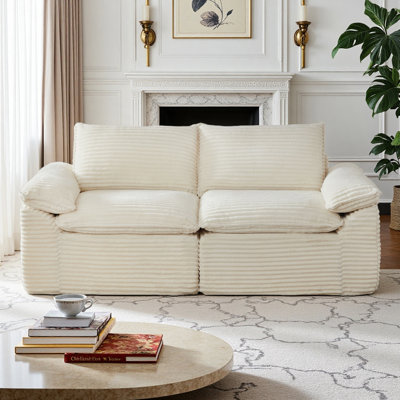80.3"Modern Living Room Corduroy Cloud Sofa, Modular Sofa With Free Combination, Frameless And Bone-Free Design, No Assembly Required, Compressed Pack