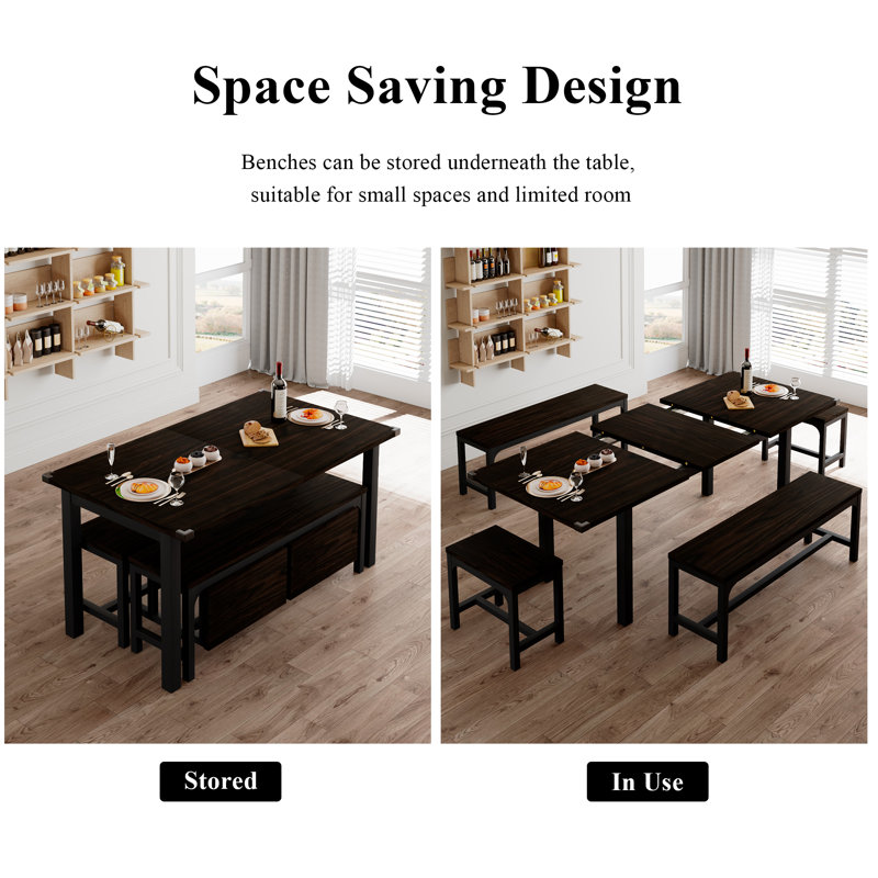 Halence 5-Piece Extendable Dining Table Set for 4-8 People, Espresso