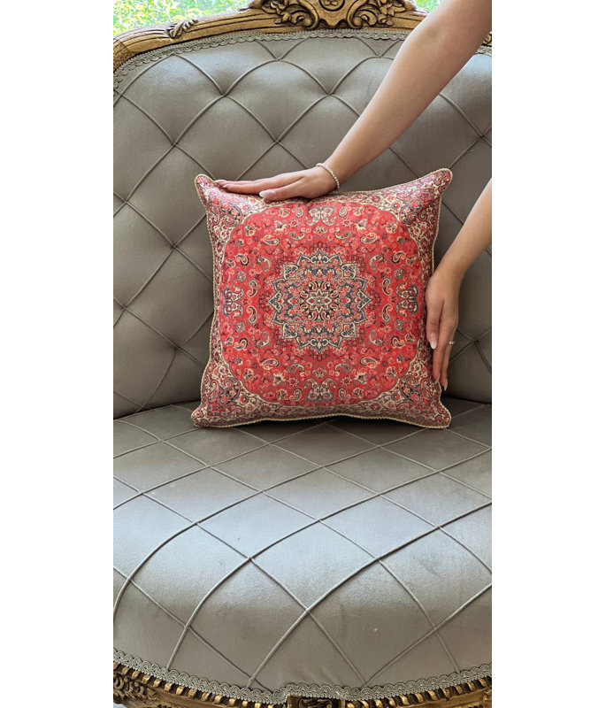 Square Pillow Cover & Insert, 16" H x 16" W, Red/Ivory/Blue Oriental