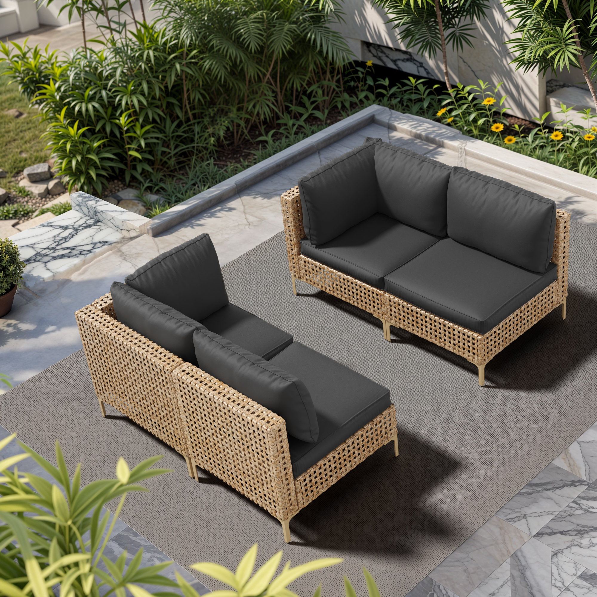 Latitude Run® Outdoor 4-Piece Wicker Patio Furniture Set, Outdoor ...