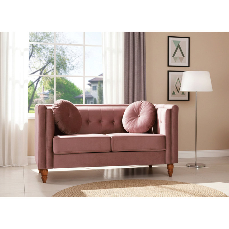 Canapé 2 places Chesterfield, Velours rose