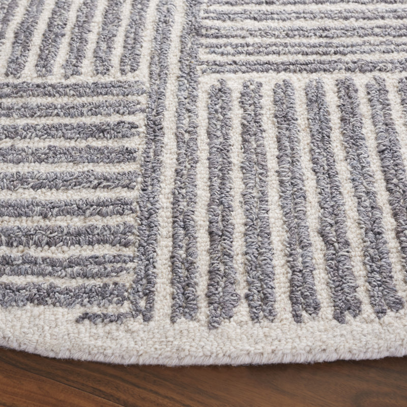 Tapis rayé en laine et en jute touffeté Rowden, Rond 6 pi