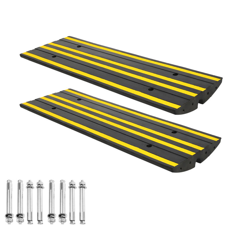 Rampes d'allée en caoutchouc robustes 48 po, rampes à seuil bas avec canaux d'eau pour voitures, camions et fauteuils roulants, entrées de garage et solutions de pente d'allée