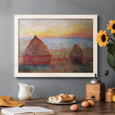 «Grainstacks At Giverny, Sunset, 1889», reproduction encadrée sur toile par J Paul