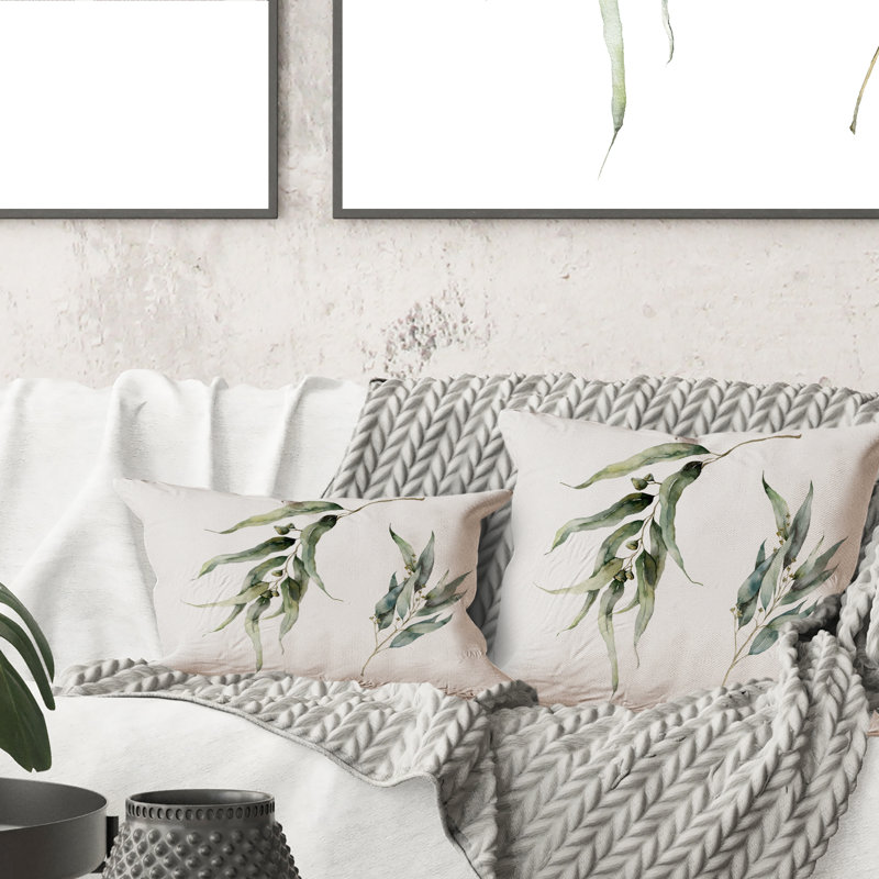 Branches d'eucalyptus minimalistes - Coussin décoratif à imprimé traditionnel