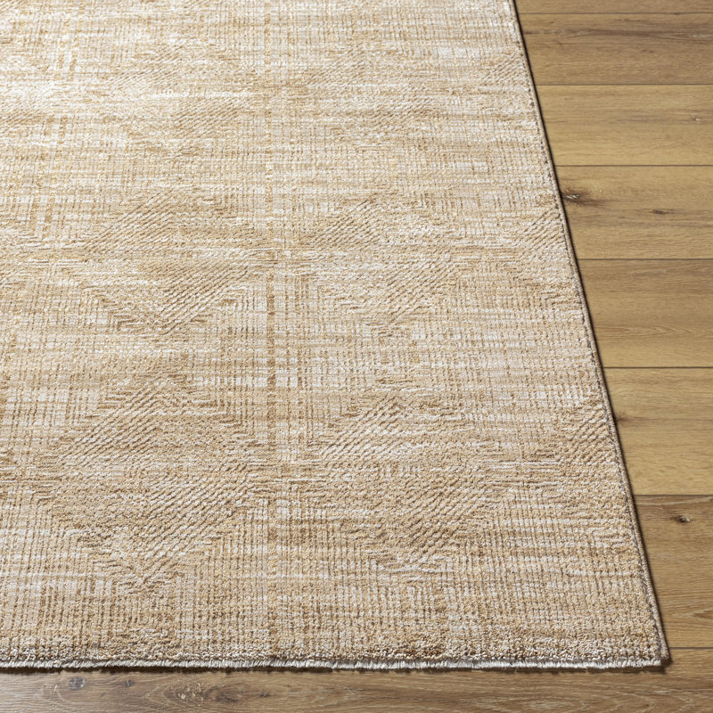 Tapis beige en polyester tissé à la machine Vernard, Rond 6 pi 7 po