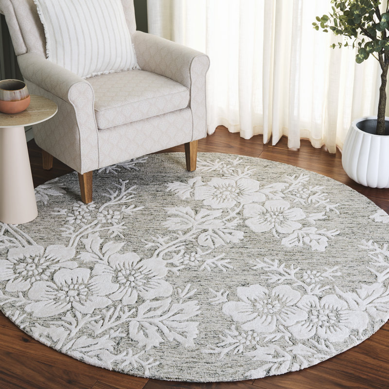 Glamour 151 Hand Tufted Wool/Cotton/Viscose Floral Rug in Green/Ivory, Round 6'