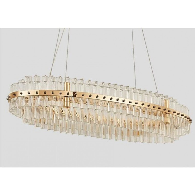 Lustre ovale moderne en verre clair, Bronze doré, H 25 po x l 15 po x P 60 po, Transparent