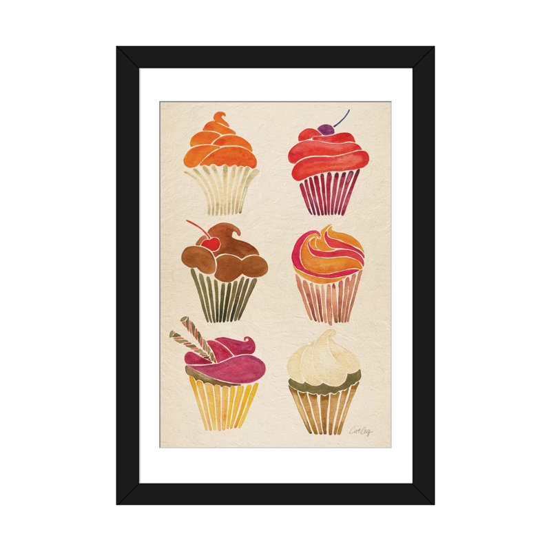 «Cupcakes» - Impression sur toile tendue, Papier d'art encadré noir, Blanc, H 32 po x l 24 po x P 1 po