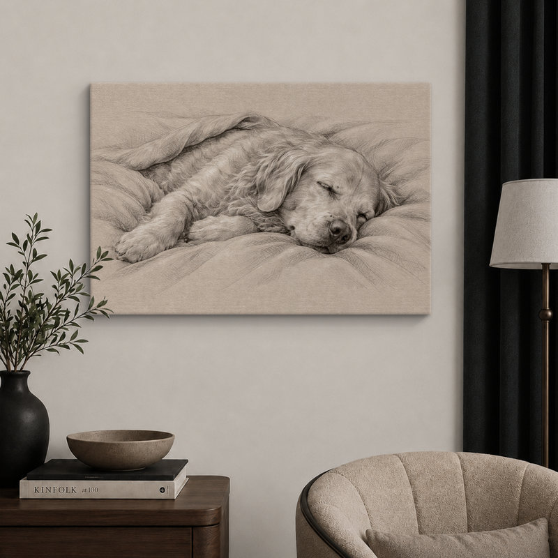 «Sleeping Golden Retriever», impression sur toile encadrée, impression sur toile, Wrapped Canvas