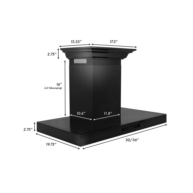 36" 400 CFM Ductless Wall Mount Range Hood in Black