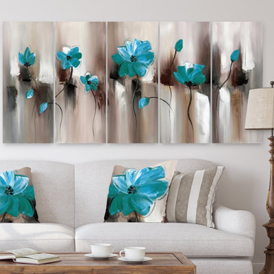 " Turquoise Green Modern Flower Art "