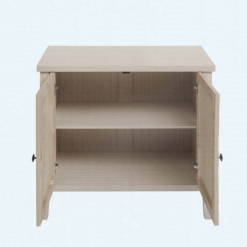 2-Door Carved Storage Cabinet – Wooden Accent Cabinet With Adjustable Shelf, Scratch-Resistant & Anti-Tip Design, Natural