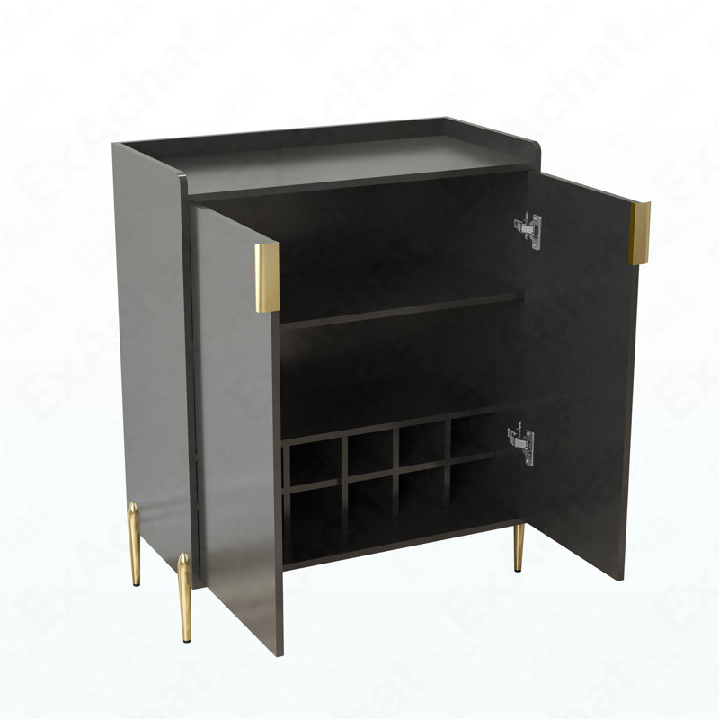Armoire à vin et à spiritueux multifonctionnelle - 2 portes à fermeture douce avec support à vin et tablette réglable, Noir